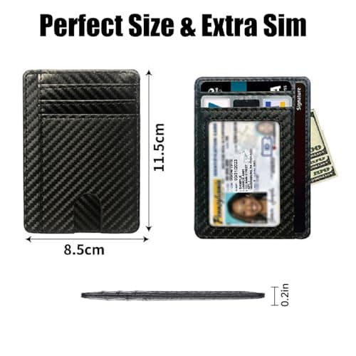 Jidyllic Men Card Holder Wallet,Slim Leather Wallet Minimalist Credit Cards Holder 8 Cards and Bank Notes Ideal for Travel 1 ID Window Minimalist Small Size (Rhombic) — view 2