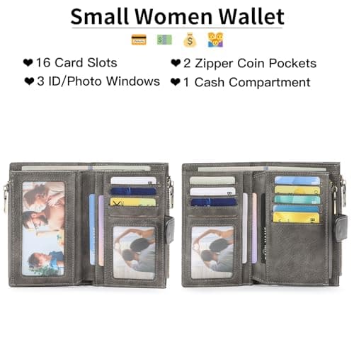 GOIACII Leather Purses for Women, Bifold Compact Womens Wallet with RFID Blocking, Medium Ladies Purse Credit Card Wallet with 16 Card Slots and Zip Coin Pocket — view 2