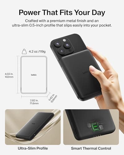Belkin BoostCharge 5000mAh Slim Magnetic Power Bank with USB C Port - Black — view 3