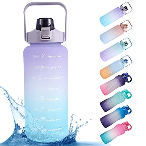 Water Bottle, 2L Motivational Fitness Sports Water Bottle with Straw&Time Maker, BPA-Free Leak-proof Sports Water Bottle Portable Drink Bottle Drink Jug for Gym/Running/Cycling/School/Office (purple)