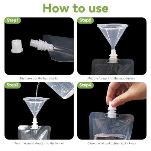 10 Pack Travel Drinking Bottles with Funnel, Alcohol Bags for Liquor, Reusable Drink Bags for Adults Alcohol Beer Drinking Bottles, Hidden Plastic Liquor Bags (Slant Mouth, 200ml) — view 3