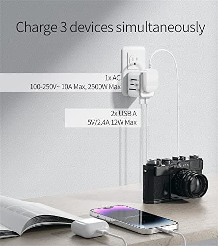 2 Pack Universal Travel Adapter, Travel Plug Adapter Worldwide with 2 USB and 1 AC Socket, FSTravelP International Travel Adapter for EU, USA, UK, Australia, Universal Plug Adaptor for Multi Countries — view 2
