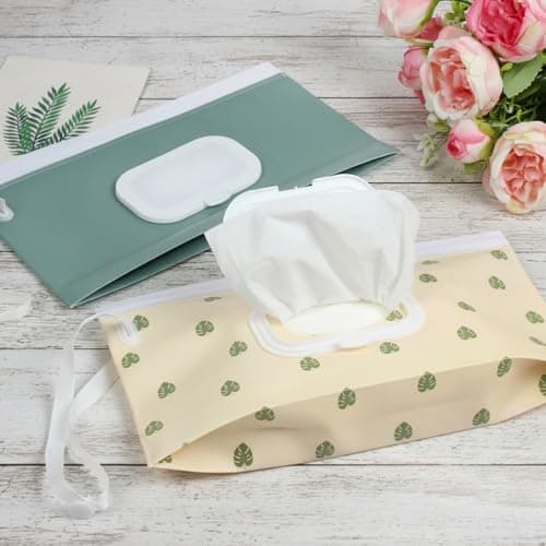 2Pcs Baby Wipes Dispenser, IKR Portable Refillable Wet Wipe Bag Reusable Waterproof for Travel, Camping, Daily Use (Green) — view 4