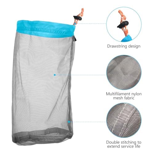 2 Pcs Stuff Storage Mesh Drawstring Bags, Ultra-light Mesh Stuff Sack Storage Bag, Durable Net Bag with Drawstring, Small Travel Stuff Sack for Camping Hiking (S - Blue 12x28cm, M - Orange 15x34cm) — view 2