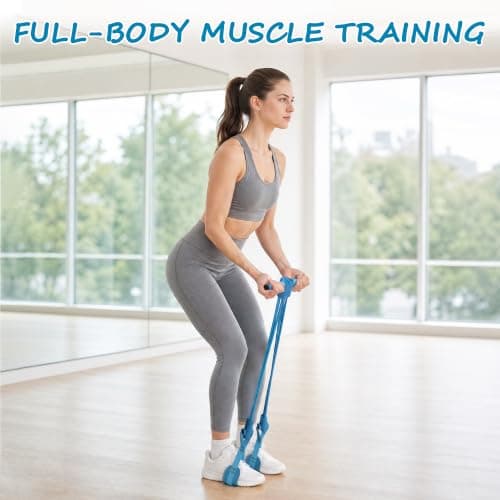 CAPASTEC Pedal Resistance Band, 8-Tube Multifunctional Resistance Bands with Handles, Full Body Workout Tool, Blue — view 3