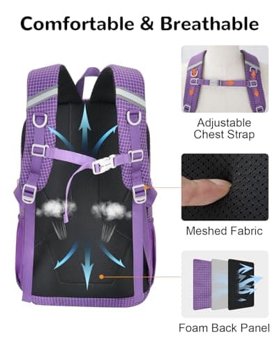 Outplea Small Hiking Backpack Waterproof, 20L Travel Daypack Lightweight Women Men, Sports Rucksack for Camping Walking Cycling, Purple — view 3