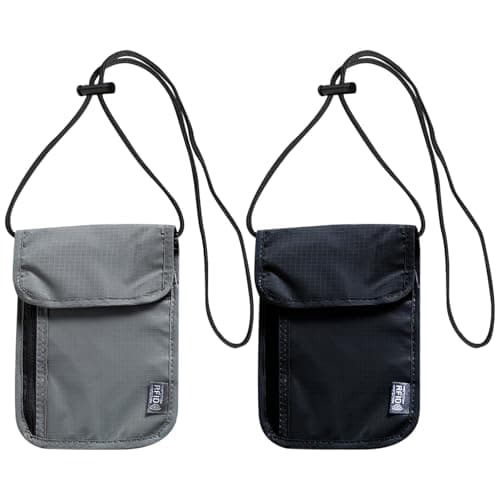 JSTHHTT 2 Pcs Neck Pouches - Phone Pouch with Neck Strap, RFID Blocking Travel Neck Wallet for Women and Men - Secure Neck Pouches and Passport Holder