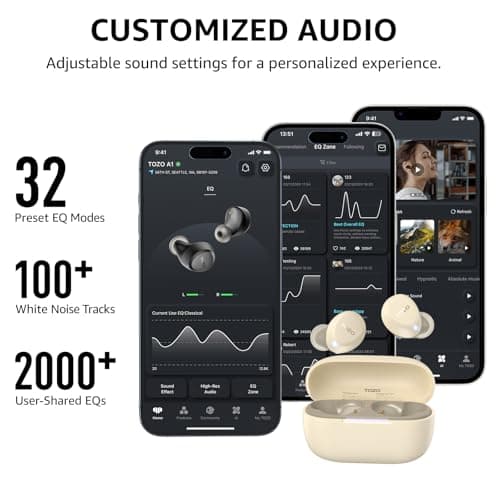 TOZO A1 Wireless Earbuds, Bluetooth 5.3 Earphones, Support APP EQ Setting, 32H Long Playtime, Ear Buds with HiFi Stereo Sound, Light-Weight Wireless Earphones, IPX5 Waterproof Khaki — view 5