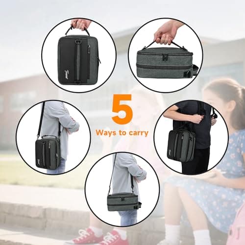 Kato Tirrinia Expandable Insulated Lunch Bag, 10L Lunch Cooler Bag with Shoulder Strap for Men and Women, Leakproof Lunch Box Bag, Suitable for Work School Travel Picnic Camping Beach, Charcoal — view 6