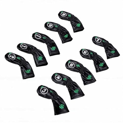 Omquot Golf Club Cover - Lightweight Stylish Golf Bag Protection - Travel Cloth Cover - 10 Pack (Black) — view 3