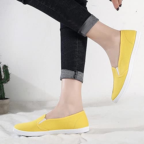 Slip On Canvas Flat Shoes Women Wide Fit Pumps (Yellow 5.5UK) — view 2
