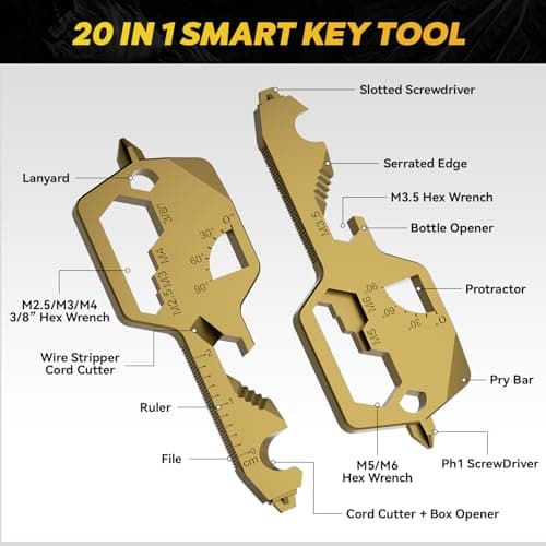 Key Shaped Pocket Multitool 20-in1 Multi Tool, Stainless Steel Keychain Utility Gadget,Gift for Men, Women, Father,Groomsmen, Valentine's, Birthday, Christmas — view 3