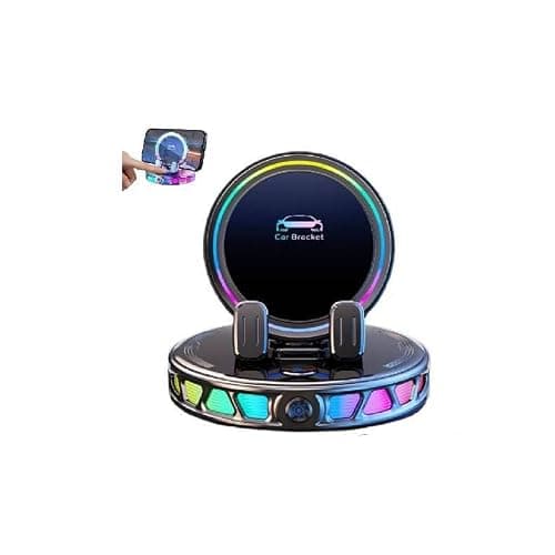 Electric Magnetic Wireless Charging Car Phone Mount with RGB Ambient Light,Auto Clamp 360° Rotation Strong Suction Cup Car Charger Holder,Universal Stable Vacuum Suction Phone Holder for Cars