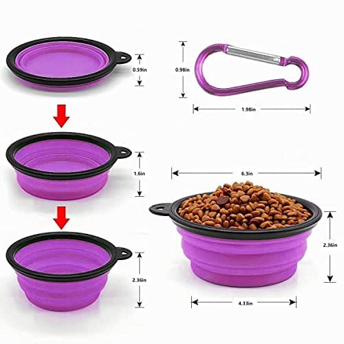 Collapsible Dog Bowl,Collapsible Dog Water Bowls for Cats Dogs, Portable Pet Feeding Watering Dish,Portable Dog Water Food Bowl with Carabiner (Medium(650ML), Purple) — view 2