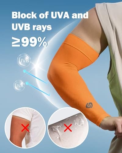SHINYMOD Compression Sleeves Arm Warmers UV Sun Protection Men Women Cooling Sleeves to Cover Arms for Cycling, Driving, Golf, Hiking (2 Pairs: White, Orange) — view 3