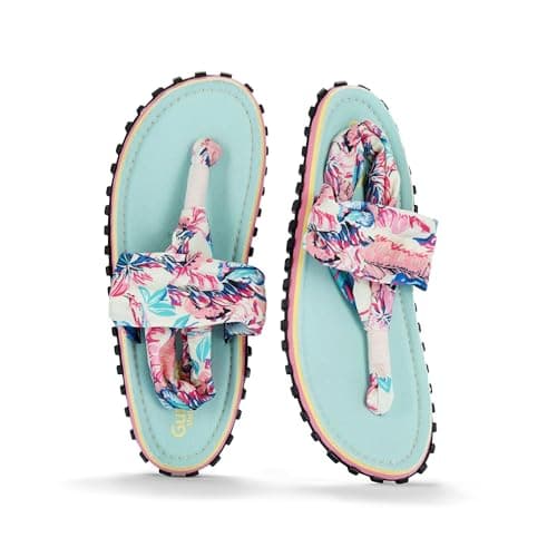 Gumbies Slingback Sandals | Unisex Flip-Flop Style with Recycled Rubber Sole, Cotton Canvas Toe Post & Stretchy Back Straps | Casual, Comfortable & Travel-Ready Footwear | Mint & Pink | EU 39 — view 5