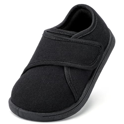 STQ Kids School Shoes Boys Girls Baby Black Plimsolls PE Plimsoles Toddler School Pumps Wide Toe Box Barefoot First Walking Trainers Infant Non-slip Soft Lightweight Minimalist Black Size 9.5 UK Child