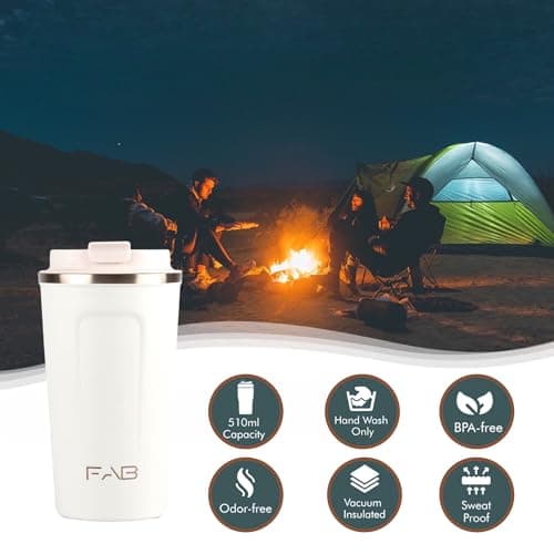 FAB Travel Mug, Reusable Coffee Cup (510ml, White) - Double Wall Stainless Steel with Screw Lid - Thermal Camping Cup, Vacuum Insulated for Hot and Cold Drinks, Eco-Friendly — view 3