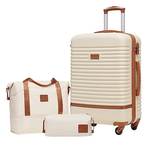 COOLIFE Suitcase Set 3 Piece, 24" Medium Suitcase with Travel Bag &Wash Bag