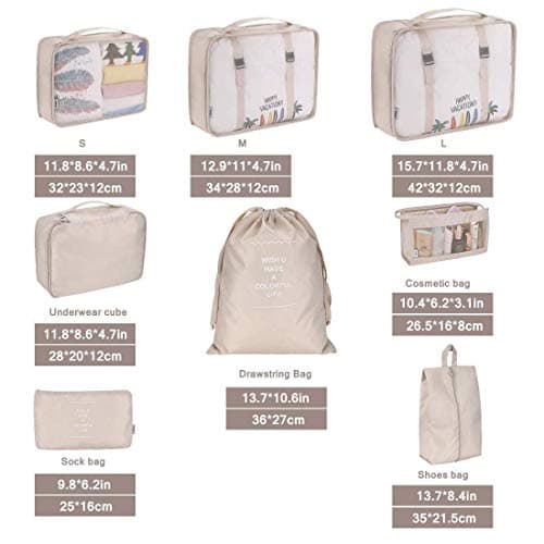 Travel Packaging Cube,8-piece set of travel cube, Foldable luggage Storage Bag, lightweight luggage Storage Bag (Beige) — view 4