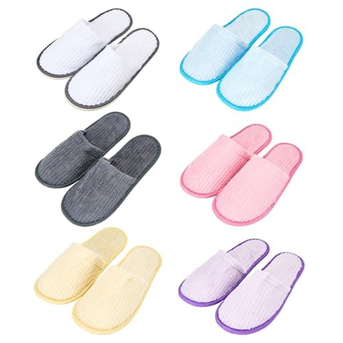 Defresit 6 Pairs Hotel Spa Slippers Closed Toe, Disposable Coral Velvet Travel Slippers for Guests, Non-Slip Spa Slipperss with Thick 9mm Soles for Spa, Parties, Swimming Pools, and Travel Use