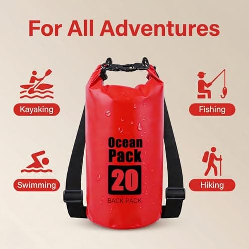 RONGZUBAT 2L Waterproof Dry Bag, Small Roll Top Dry Sack for Phone, Keys and Essentials, Lightweight Waterproof Bag for Kayaking, Paddle Boarding, Beach, Swimming, Camping and Travel - Red — view 3