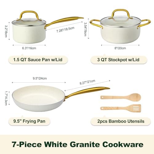 M MELENTA Pots and Pans Set Non Stick, 7-Piece Cream Induction Hob Pan Set — view 2