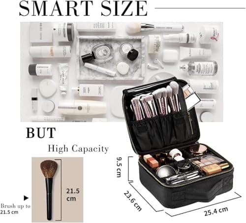 Joligrace Makeup Bag Cosmetic Case Vanity Travel Beauty Box Make Up Train Case Hairdressing Tools Organiser with Adjustable Compartment Oxford Fabric, Black — view 6