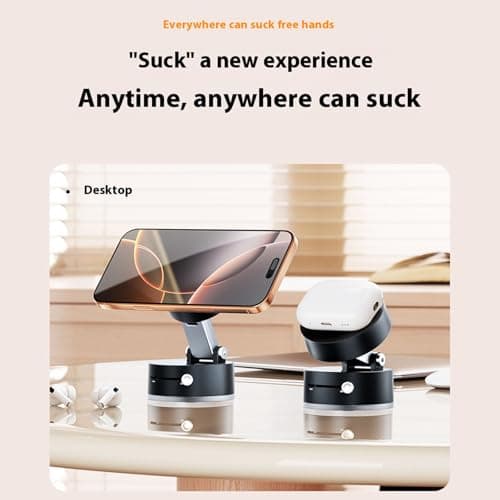 Leeneen Strong Magnetic Vacuum Suction Phone Holder,for Car/Home/Smooth Surface/Mirror/Glass 360°Foldable and Retractable Magnetic Suction Cup Phone Stand for Car (White) — view 3