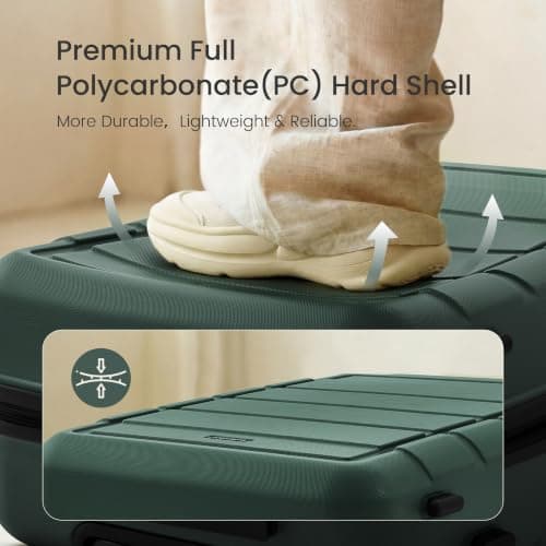 SHOWKOO Luggage Set 3 Piece Hardshell PC Expandable Suitcase, Army Green — view 2