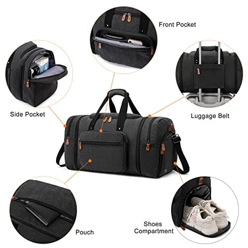 Travel Duffel Bag for Men Women, 40L Foldable Weekend Overnight Bag with Shoe Compartment & Shoulder Strap, Large Sport Gym Duffel Bag Hospital Holdall, Black — view 5