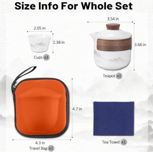 Porcelain Chinese Gongfu Tea Set,Portable Ceramic Teapot Set,Portable All in One Mini Travel Bag for Travel,Home,Gifting,Outdoor Camping Picnic and Office Business Hotel Tea Lover — view 2