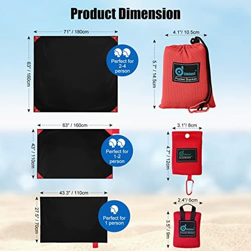 Odoland Picnic Blanket 110 x 160 cm Pocket Blanket Heatproof Sandproof Thin Ground Sheet - Lightweight Foldable Beach Mat for Outdoor Camping, Travel, Hiking, Picnic for 1-2 People — view 2