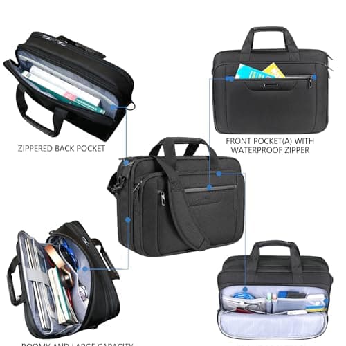 VANKEAN Laptop Briefcase Men 17.3 Inch Expandable Messenger Bag Black-Black — view 3