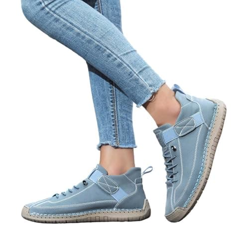 Hand Casual Walking Shoes Flexible Soft Sole Comfortable Flat Slip On Loafers for Everyday Wear Lightweight Breathable Design (Sky Blue-D, 7.5) — view 2
