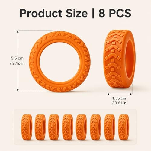 UMEGMBX 8 Pcs Luggage Wheel Protectors 5.5cm, Orange Silicone Suitcase Wheel Covers Anti Scratch Wear Resistant for Travel Luggage Accessories, Noise Reducing Wheel Protector for Suitcase Wheels — view 2