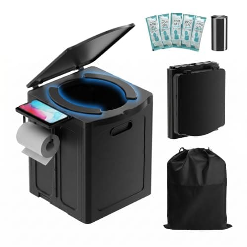 Sturdy Portable Camping Toilet Folding, with Lid and Paper Holder