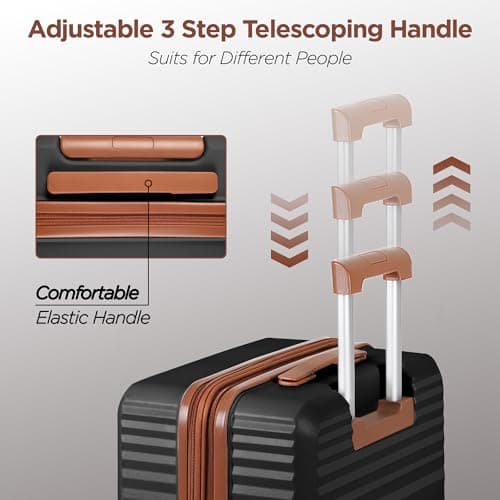 SHOWKOO Suitcase Sets 3 Piece Expandable Hardshell PC Luggage, Black — view 5