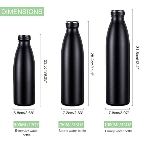 Love-KANKEI 1L Insulated Water Bottles, Stainless Steel Water Bottle Black — view 5