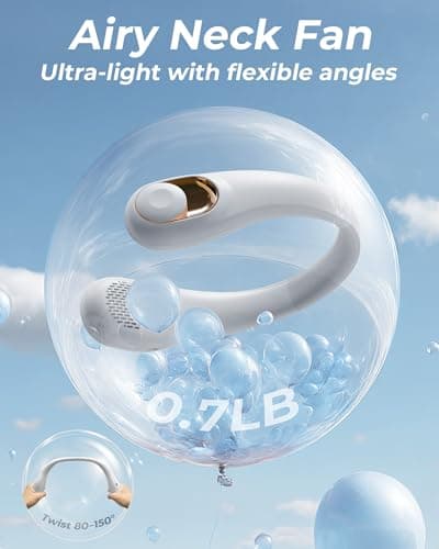TUNISE Neck Fan, Personal Fan with LED Display, USB-C Rechargeable, 4000mAh-Battery, 3-Speed Adjustment & Whisper-Quiet Operation, Perfect for Home, Travel, Sports — view 6