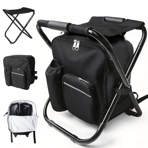 SDLDEER Foldable Camping Chair Backpack with Cooler Insulated Picnic Bag, Detachable Portable Camping Stool Hiking Seat Table Bag for Outdoor Indoor Fishing Travel Beach (Black)
