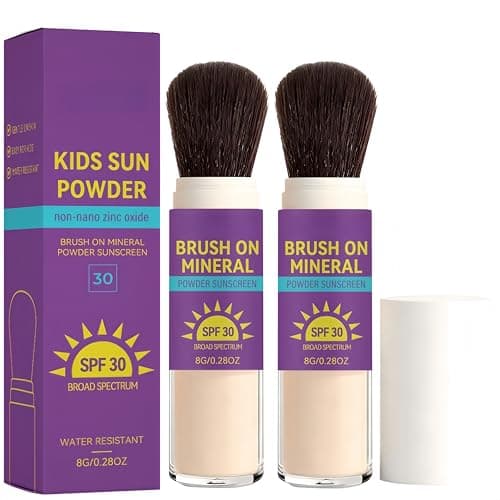 Kids Mineral Sunscreen Powder SPF 30, Brush-On SPF Powder for Scalp, Gentle No White Cast Non Greasy, Baby Toddler Sunscreen Travel Size 8g (2PCS)