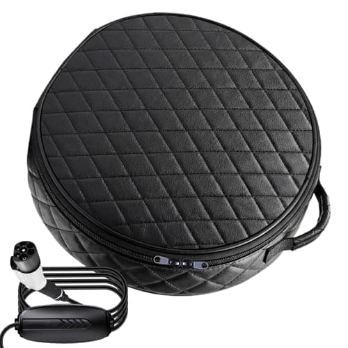 Chdnhe Car Charger Storage Box for EV Cable, Leather Waterproof Charging Cable Bag with Padded Compartments, Heavy Duty Car Boot Carry Case for Type 2 Charger, Accessories, Travel Home Use