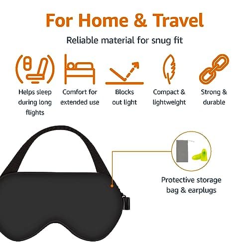 Amazon Basics Genuine Natural Mulberry Silk Eye Mask, Curved Sleep Mask with Adjustable Strap, Pack of 1, 21.5 x 11.2 cm, Black — view 4