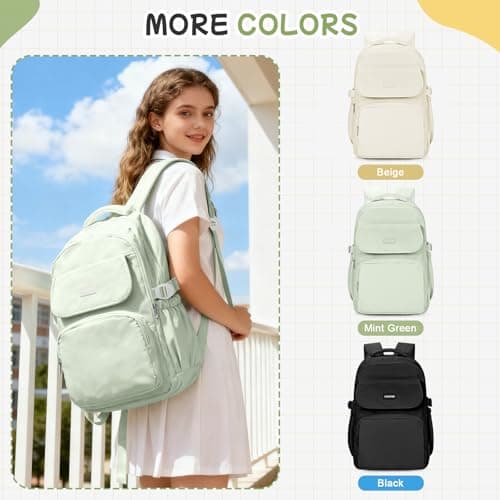 HYC00 School Backpacks for Teenage Girls Boys Casual Daypacks Lightweight School Bags for Girls Secondary High College Bookbag Lightweight Schoolbag Travel Rucksack Work Bag for Women Men,Mint Green — view 2