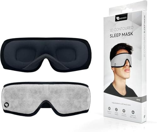 Rugoes 3D Contoured Sleep Mask – Zero Eye Pressure, 100% Blackout, Adjustable Strap for Travel, Flights & Sleep (Grey)