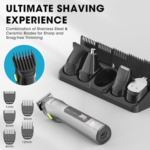 HAWKMIND 5-in-1 Beard Trimmer for Men, Mens Grooming Kit with Hair Clipper, Nose Hair Trimmer, Body Hair Trimmer & Stubble Trimmer, Stainless Steel Blades, 100% Washable, USB-C Rechargeable, LCD — view 5