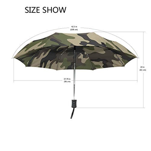 BIGJOKE 3 Folds Auto Open Close Umbrella Forests Camo Military Army Camouflage Pattern Windproof Travel Lightweight Rain Umbrella Compact for Boys Girl Men Women — view 3