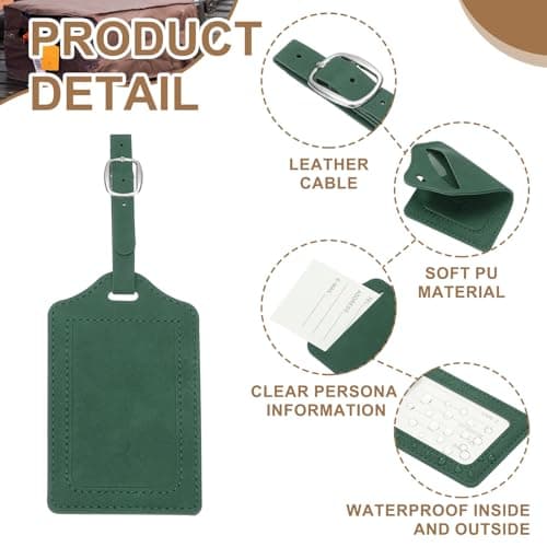 PATIKIL Suitcase Tags, Deep Green Leather Luggage Name Tags Travel Accessories Airplane Essentials with Private Protection for Flying Hotel Check in Luggage Bags Men Women, 1 Pcs — view 3