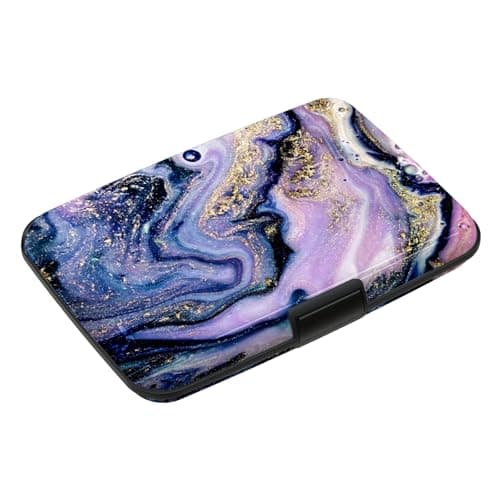 ToLuLu Credit Card Holder, Mini RFID Small Aluminum Card Wallet, Blocking Slim Metal Business Card Case, RFID Blocking Front Pocket Wallet Hard Case CC Holder for Women Girl, Aesthetics Purple Marble